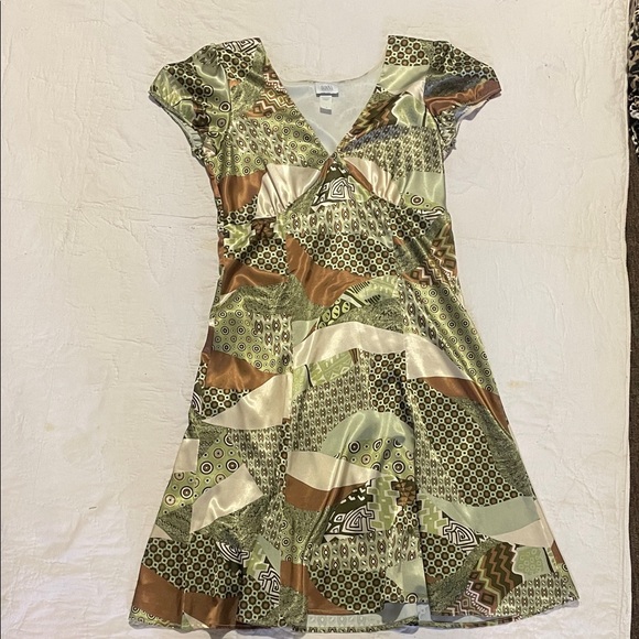 Adonna Olive and Chestnut Patterned Mini Dress - Picture 1 of 8